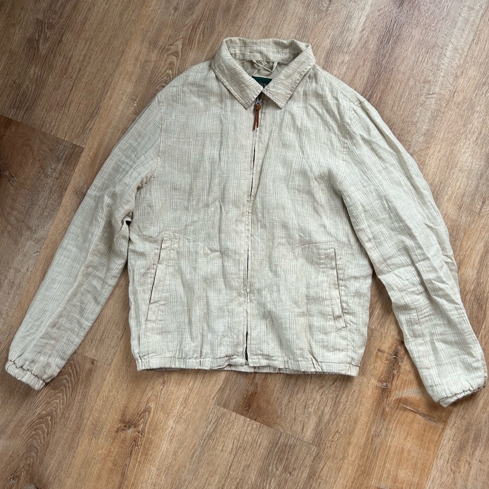 J. Crew Men's Light Beige Linen Zip-Front Shirt Jacket